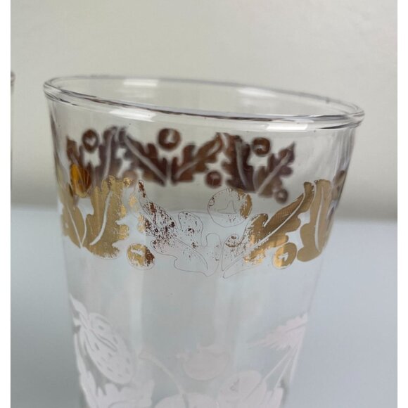 Set of 3 Vintage Mid-Century Modern Fruit Design Glass Tumbler White Gold Dining - Picture 3 of 11
